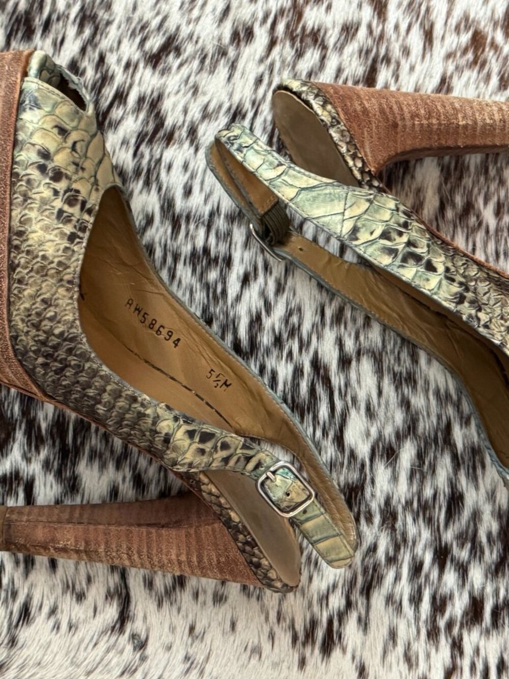 Stuart Weitzman Vintage Python Slingback Heels Sz 5.5
